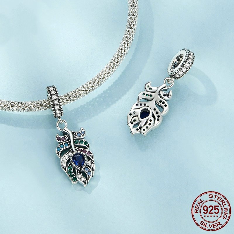 原创纯银s925澳宝孔雀羽毛吊坠diy散珠珠子饰品,淘宝优惠券,粉丝福利购,淘宝优惠卷