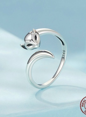个性狐狸开口戒s925纯银可调节