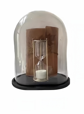 现代轻奢书房复古装饰组合摆件样板间客厅饰品铜座钟尺子玻璃罩