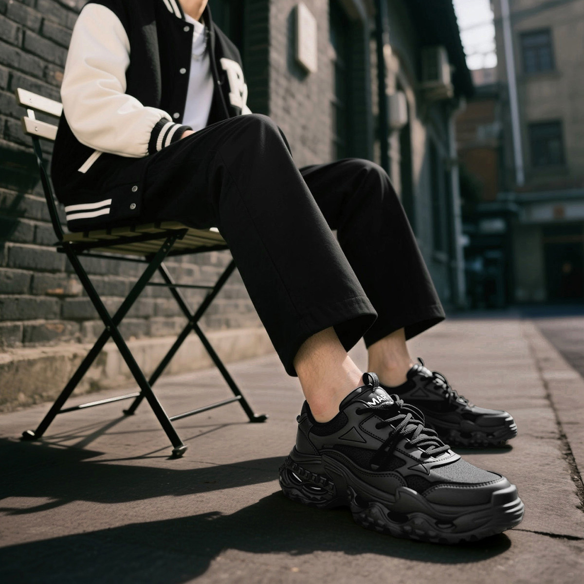 马克华菲男鞋潮流黑色轮胎鞋秋冬季气垫老爹鞋男士厚底皮面运动鞋,淘宝优惠券,粉丝福利购,淘宝优惠卷