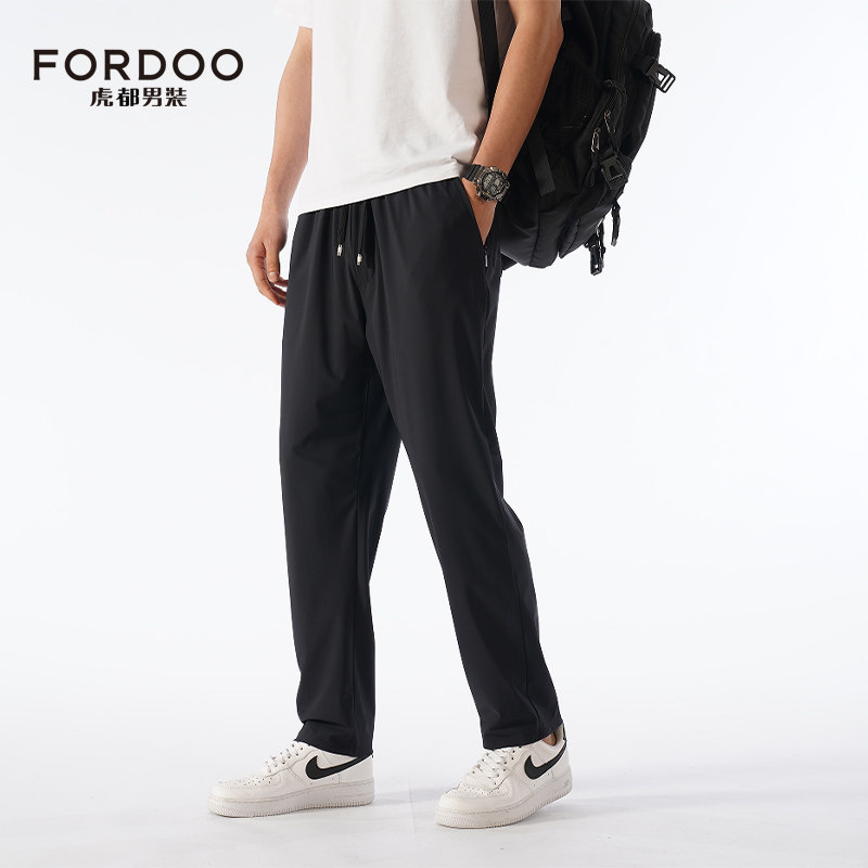 FORDOO/虎都2024春夏新款男士商务休闲长裤透气腰部抽绳直筒裤