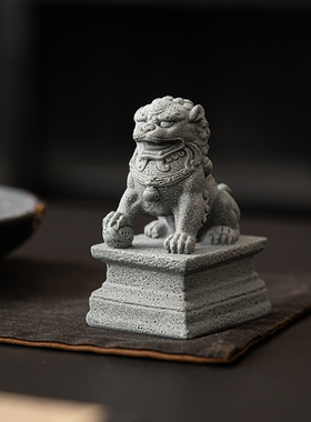 石头石雕狮子青砂石鱼缸造景摆件