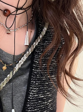 小众设计虎眼石皮绳项链女