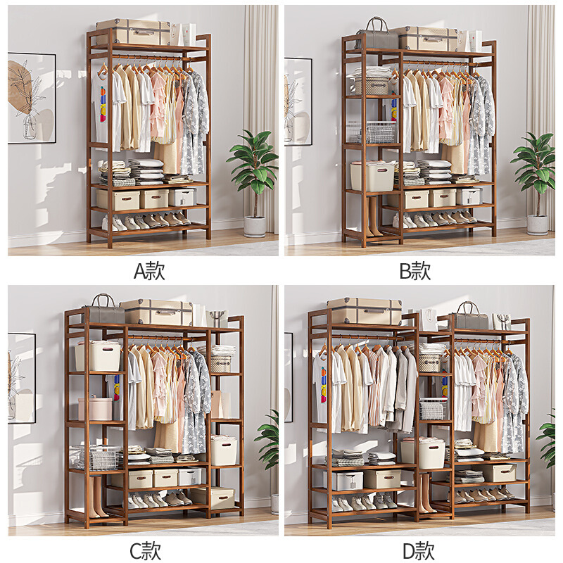卧室实木衣柜经济型置物架房间衣架落地储物衣帽架子收纳儿童衣橱-图0