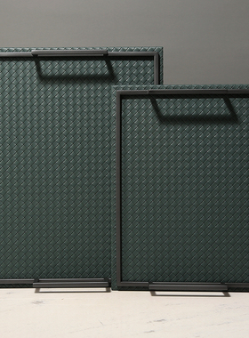 编织纹皮质长f方形托盘现代简约茶几样板间客厅钥匙梳妆台收纳摆