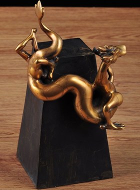 铜十二生肖d龙摆件招财风水龙美式风样板房软装饰品办公室吧台摆