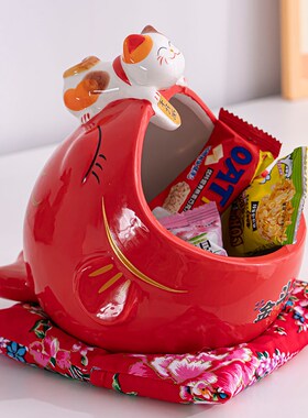 新品新品招财猫陶瓷摆件日式玄关客厅G钥匙收纳盒入户装饰乔迁新