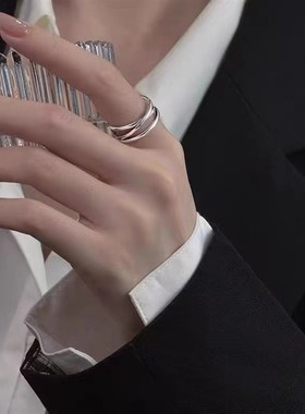 极速新款202g3简约小众设计感纯银交叉戒指时尚个性食指戒ins可调