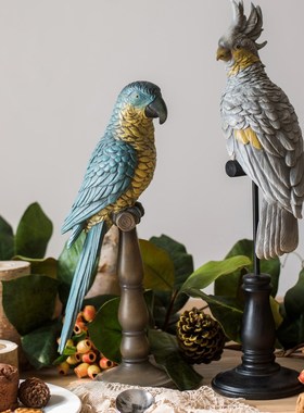 极速掬涵蓝翅金刚鹦鹉树脂装饰摆D件摆设客厅玄关书房样板间礼物