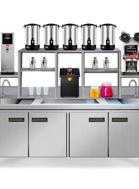新品操作台钢水设备吧台柜全套冰柜奶茶不锈奶茶店V冷藏奶茶工作