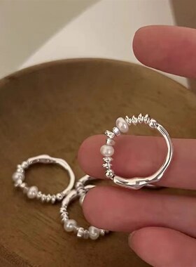 极速2023新款j小众设计感银碎银子拼接戒指ins简约时尚个性食指戒