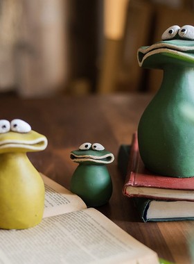 极速掬涵呱家三口装饰q摆件青蛙动物创意童趣桌面花园杂货卡通可