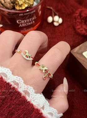 接好运！红色本命年小马戒指女轻奢高级感开口食指戒新年情侣指环