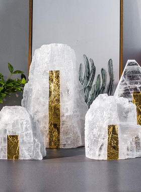 现代简约天然晶石新中式假山摆z件样板间客厅酒店玄关软装饰品摆