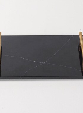新中式大理石黑白色托盘s长方形样板间玄关客厅大堂轻奢收纳盘摆