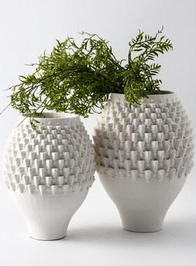 景德镇3D打印陶瓷白色花瓶摆件现代简约K样板间售楼部玄关花器装