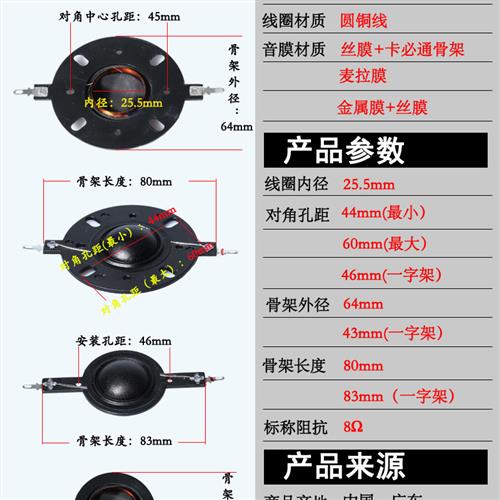 4寸圆架球顶喇叭25.5mm高音音圈25芯丝膜HiFi家用扬声器线圈 - 图0