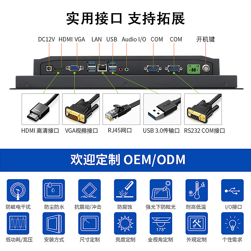 利飞12-15-17-19-21寸全封闭嵌入式工业触摸屏工控一体机平板电脑-图1