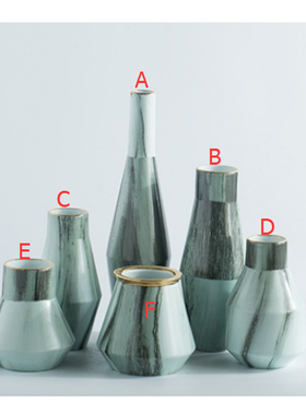 现代简约灰色大理石纹花瓶样板间客厅H餐桌几何陶瓷软装工艺品摆