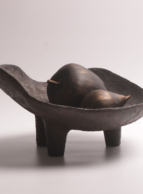 侘寂风复古e水果坚果盘收纳摆件新中式仿古样板间客厅茶几软装饰