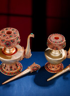 尼泊尔掐丝工艺贲巴壶p文巴瓶净水壶藏传敏珠用品大号小号供壶摆