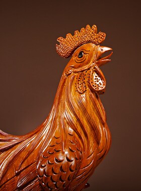 花梨木雕大公鸡摆件实木s十二生肖动物鸡家居客厅装饰送礼工艺品