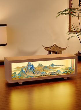 千里江山图拍拍灯桌面摆件高级感小众家居K氛围装饰品创意小夜灯