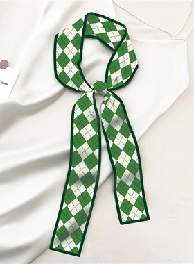 显白显嫩绿色系长条小丝巾女春夏季时尚百搭绑发绑包细窄长条领巾