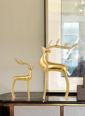 现代轻奢b摆件铜色小鹿家居装饰品创意简约客厅酒柜电视柜工艺品