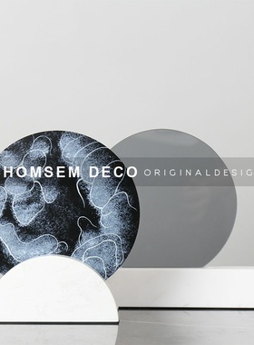 轻奢新中式金属圆环屏风s软装饰品玄关柜样板房间大理石售楼处摆