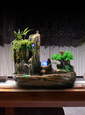 精品假山流水喷泉招财风水轮工艺品E盆景摆件家居创意山水盆景加