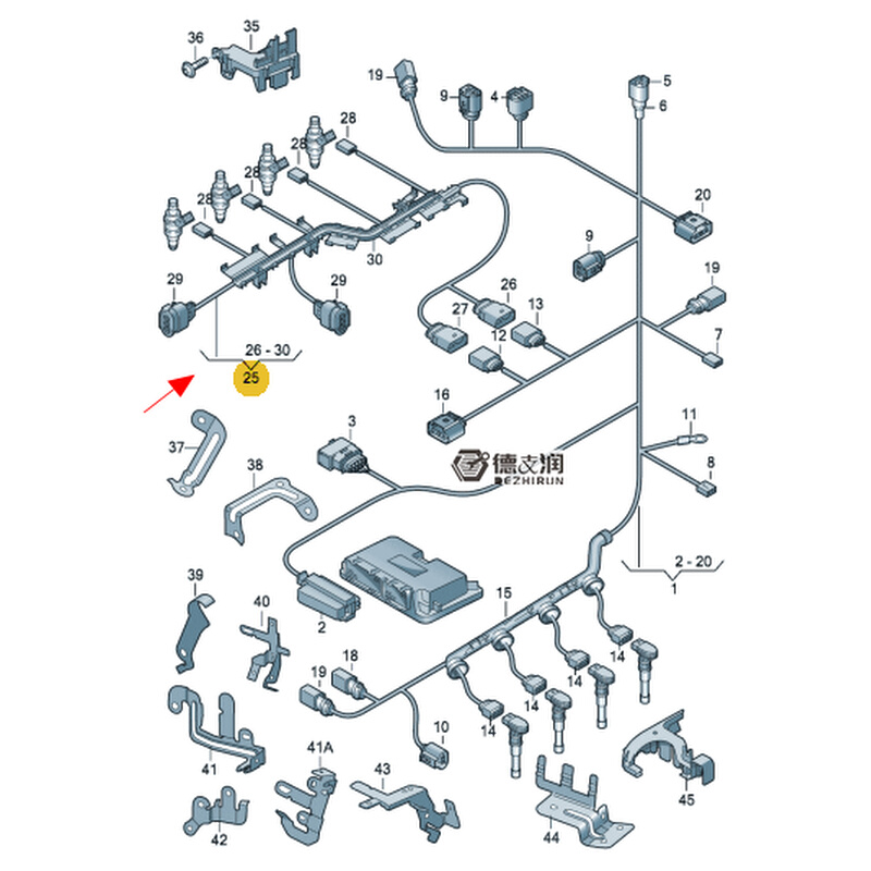 适用尚酷R高尔夫6R205代GTI奥迪TT EA113 2.0T喷油嘴线束发动机线-图2