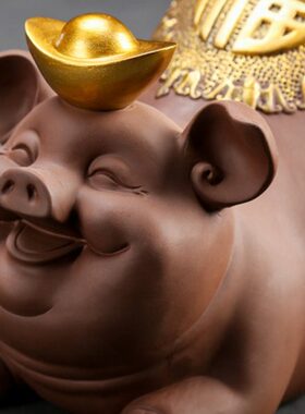 博古架大号中式紫砂家居摆件工艺品陶瓷装饰品摆设客厅禅意招财猪