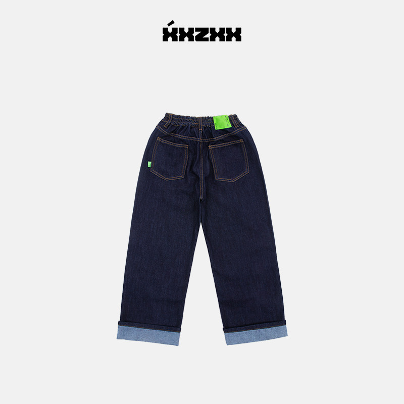 XXZXX翻边直筒阔腿牛仔裤男女款长裤潮牌童装亲子装 夏季新款1102,淘宝优惠券,粉丝福利购,淘宝优惠卷
