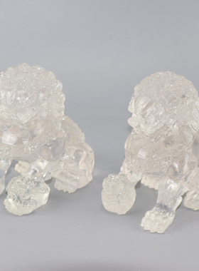 新中式石雕狮子摆件样板房家装客厅书H房风水白色软装饰小工艺品