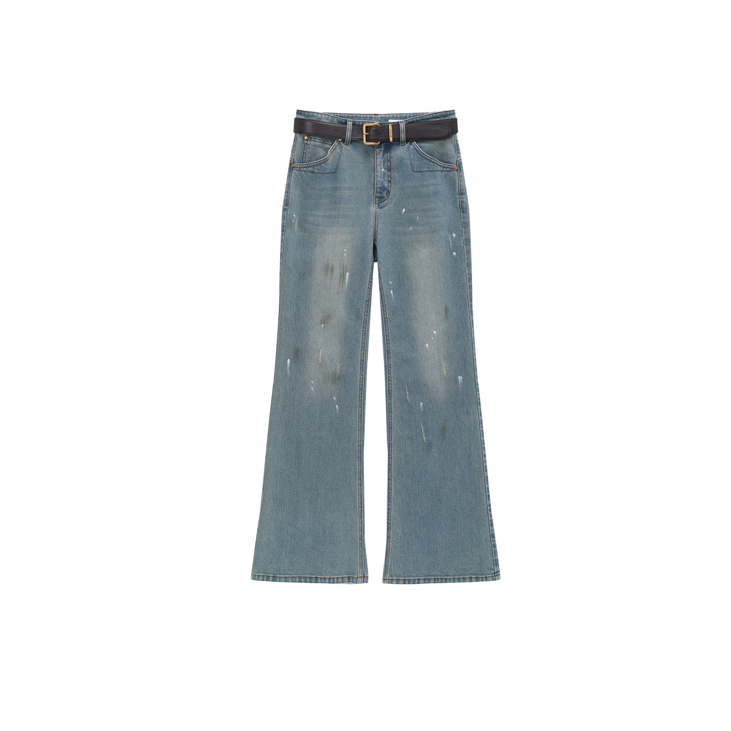 AVVENN设计师款牛仔微喇裤修身不规则彩点AL91302631 - 图3