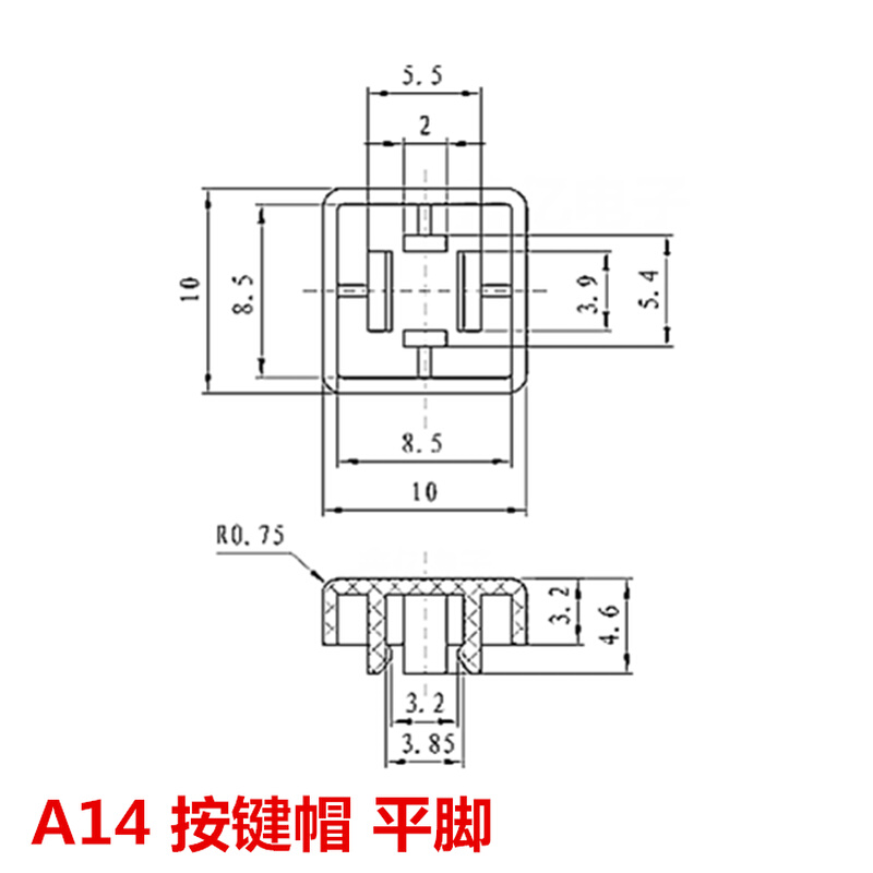 A14按键帽+透明盖B3F-4055/4050/5050轻触开关12*12*7.3按钮帽-图2