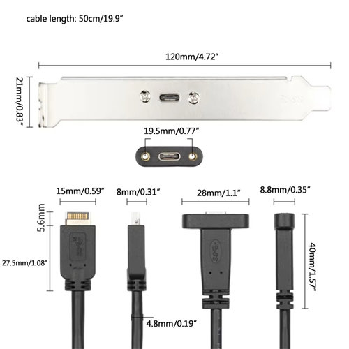 Auiu Type-E转Type-c延长线USB3.2 gen2延长线前后置转换20Gbps - 图2