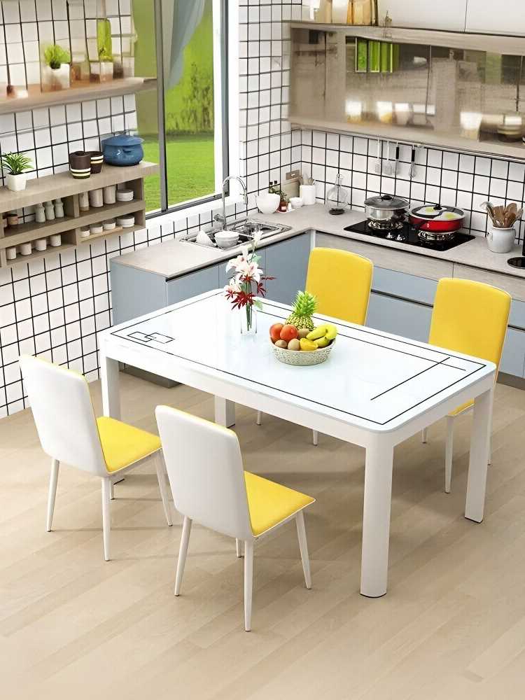家用小户型出租屋吃饭桌子钢化玻璃长方形小吃快餐饭店餐桌椅组合 - 图0