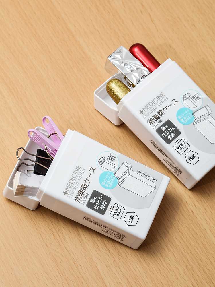 日本LEC翻盖药盒家庭常备药收纳盒便携创口贴药片盒随身药膏盒-图0
