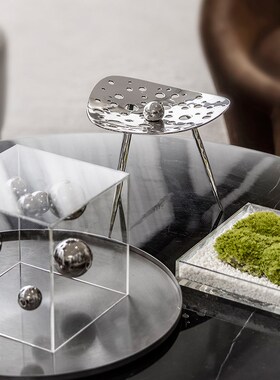 Rzone 现代轻奢电镀银色几何陶瓷花瓶干花器Q样板间茶几装饰品摆