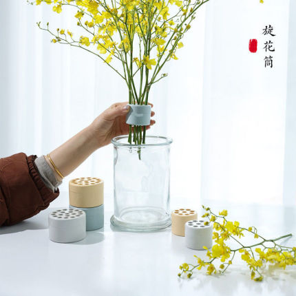 网红旋花筒花瓶摆件家居客厅办公鲜花固定仿真花花艺螺旋花槽花箱