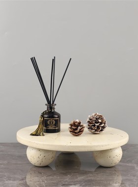 欧式轻奢几何仿洞石树q脂圆形香燕装饰托盘玄关客厅酒店家居装饰