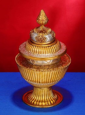 尼泊尔纯铜米罐米盒宝盒铜鎏金鎏银手工米罐藏族供具U用品收纳盒2