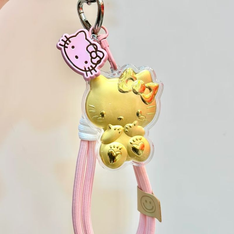 黄金hellokitty猫钥匙扣KT猫足金挂绳手机挂件双十一小礼品伴手礼 - 图0