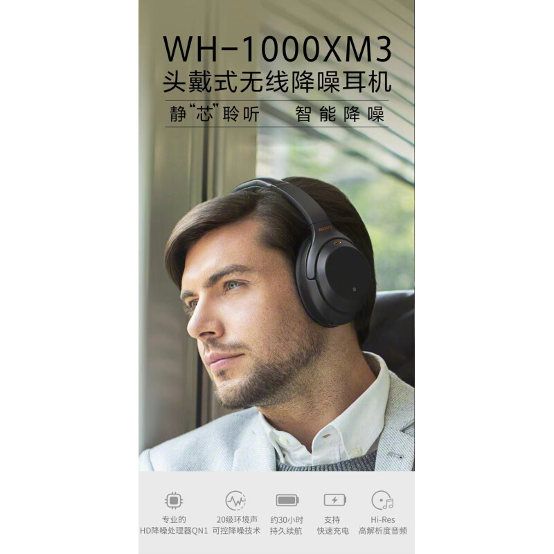 WH-1000XM3 WH-1000XM4头戴式无线蓝牙5.0主动降噪耳机-图0