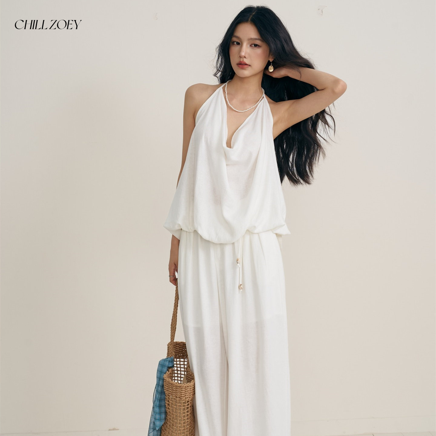 CHILL ZOEY富士山下挂脖吊带阔腿裤套装女夏季新款个性时尚两件套,淘宝优惠券,粉丝福利购,淘宝优惠卷