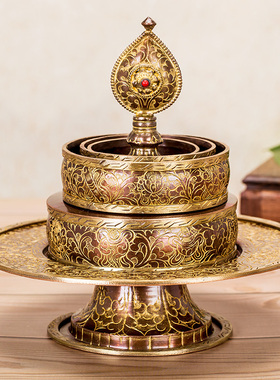 藏传用品c尼泊尔手工雕花纯铜紫铜色曼扎盘藏族用品曼茶罗大小可