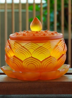 极速古法琉璃莲花水杯大号供水杯家C用客厅桌面中式荷花莲花工艺