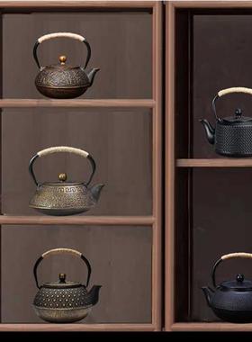 新品样板房软装新中式家居u博古架酒柜摆件铸铁壶茶壶茶叶罐茶具